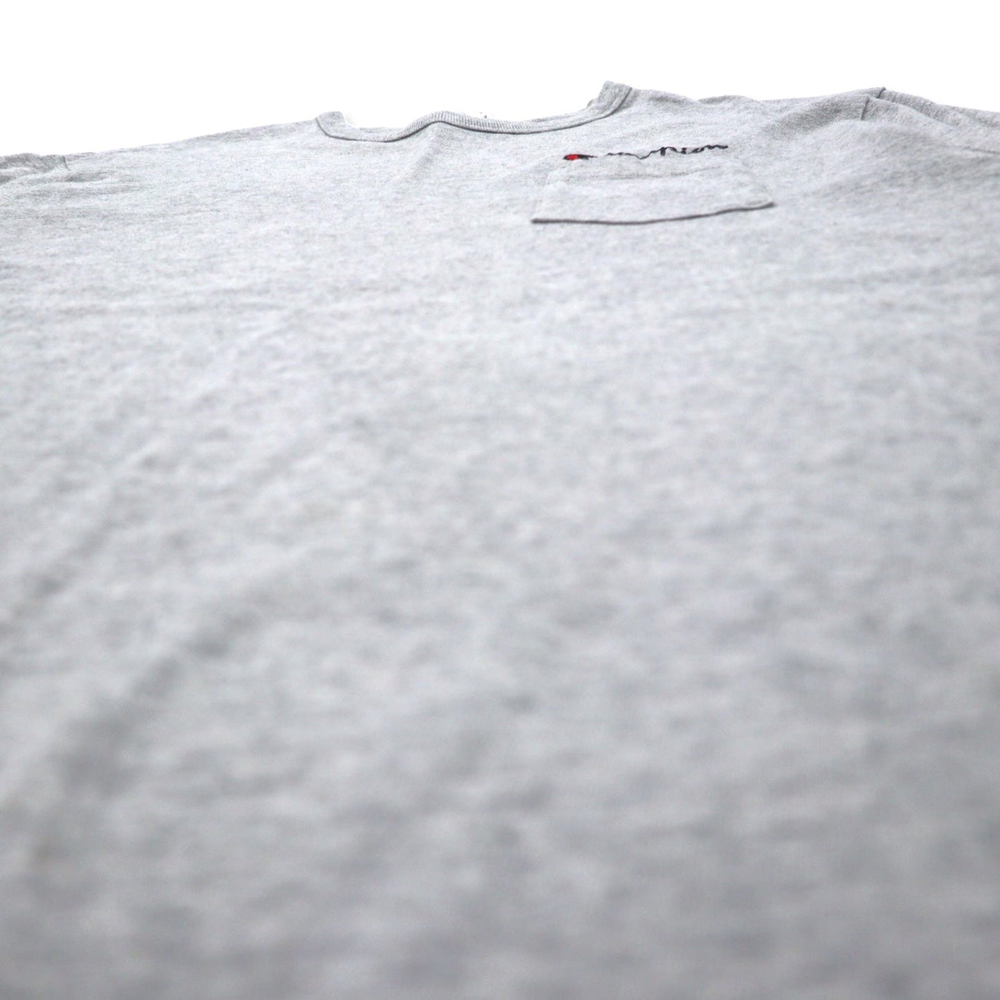 Champion 90s Pocket T-Shirt, Size 3XL, Gray Cotton, Bar Tag, One-Point Logo Embroidery, Oversized