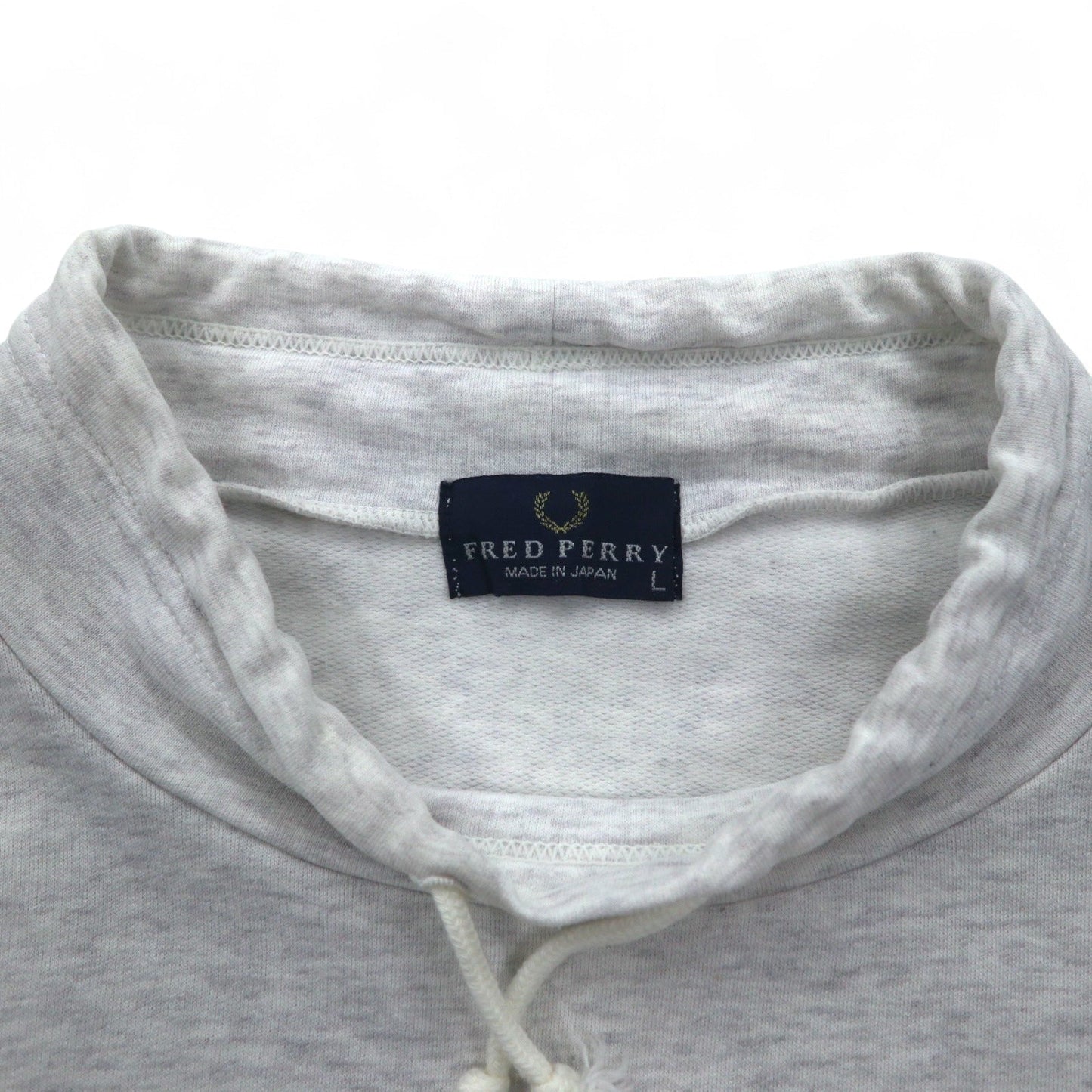 FRED PERRY 90s Drawcord High Neck Sweatshirt, Size L, Gray, Bottle Neck, Made in Japan