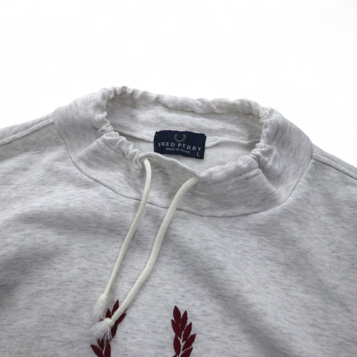 FRED PERRY 90s Drawcord High Neck Sweatshirt, Size L, Gray, Bottle Neck, Made in Japan