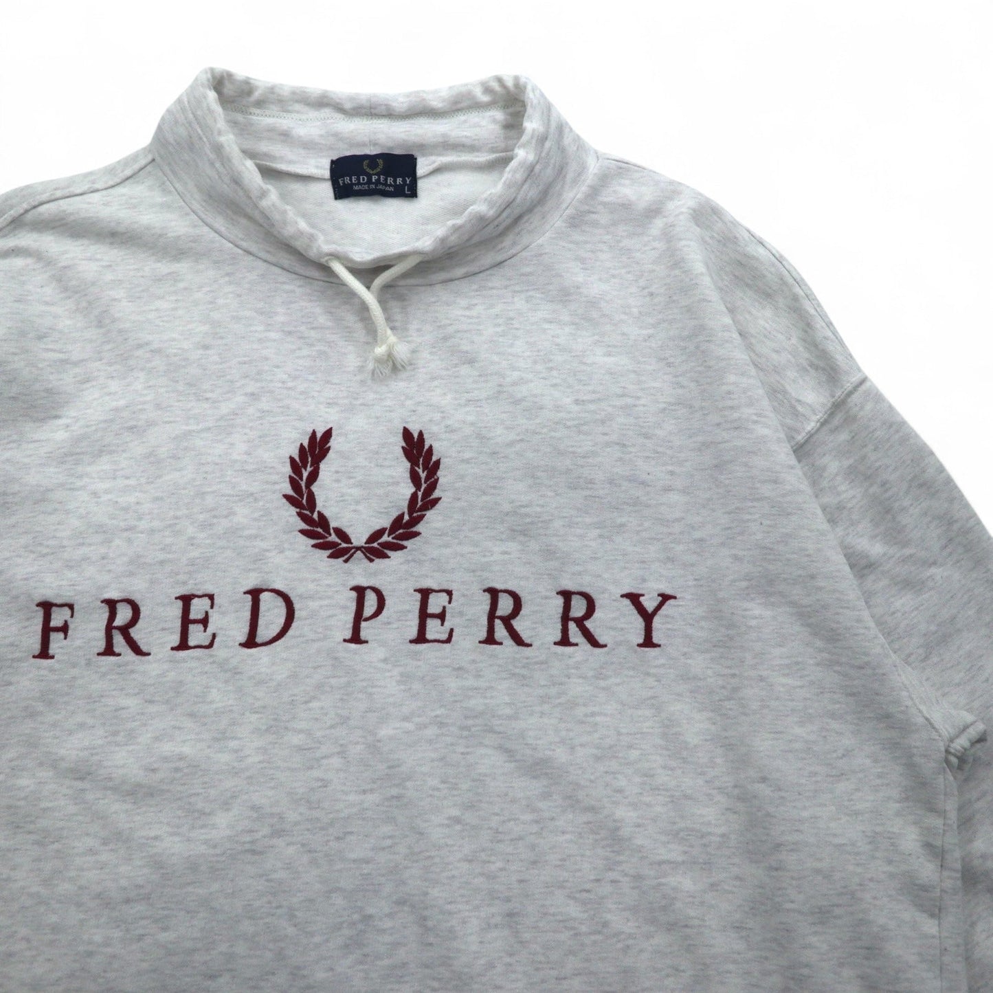 FRED PERRY 90s Drawcord High Neck Sweatshirt, Size L, Gray, Bottle Neck, Made in Japan