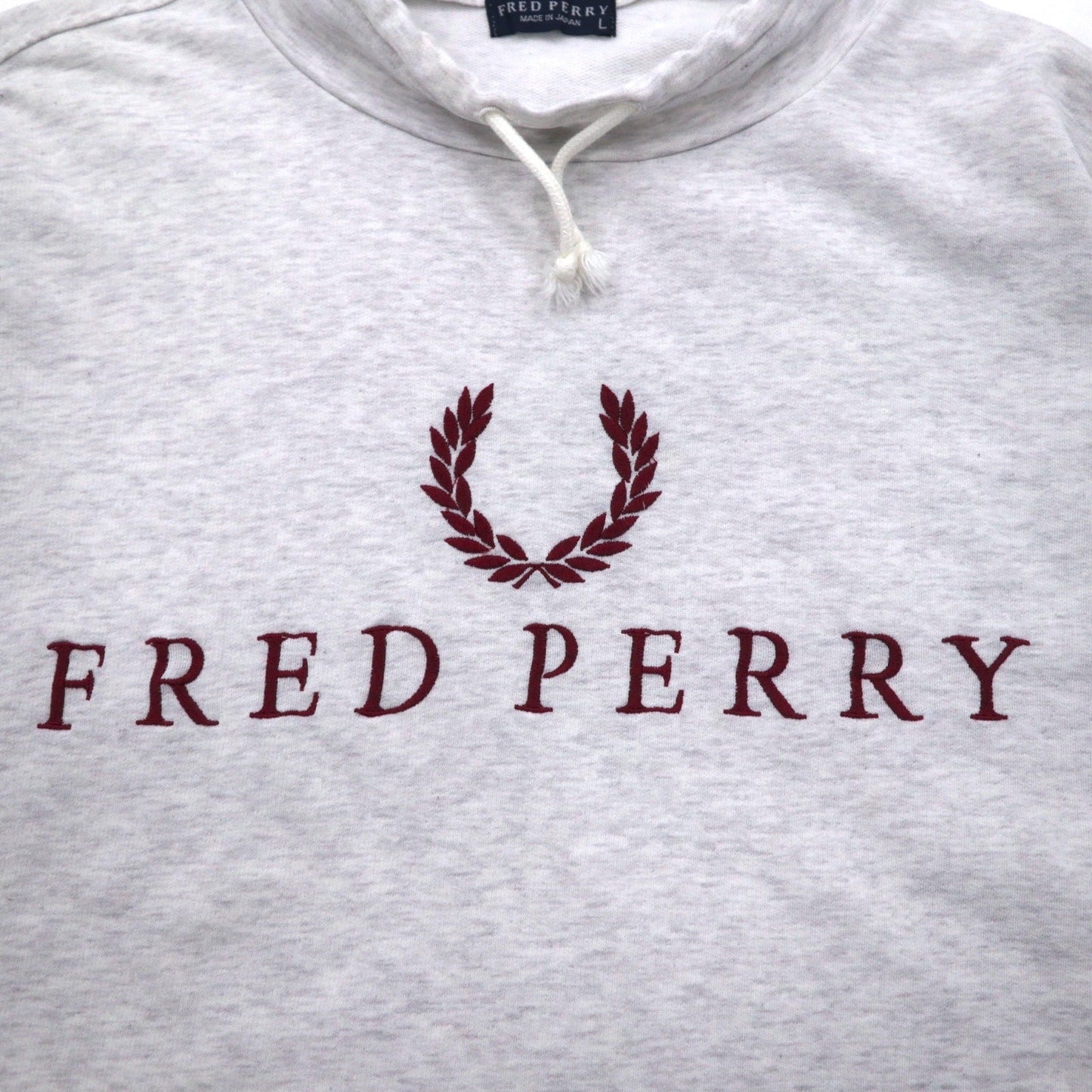 FRED PERRY 90s Drawcord High Neck Sweatshirt, Size L, Gray, Bottle Neck, Made in Japan