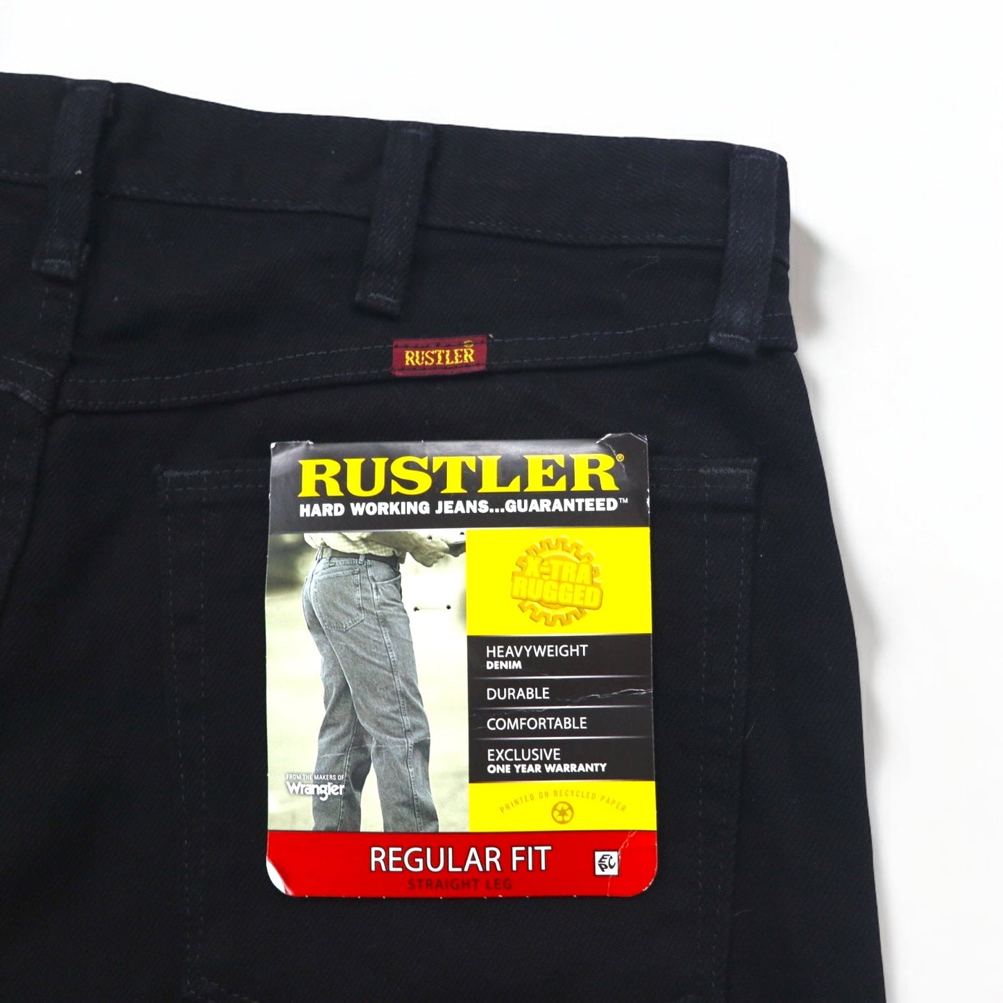 RUSTLER (Wrangler) Straight-leg Denim Jeans, Size M, Black, Regular Fit, 87619CB, Made in Mexico, Unused