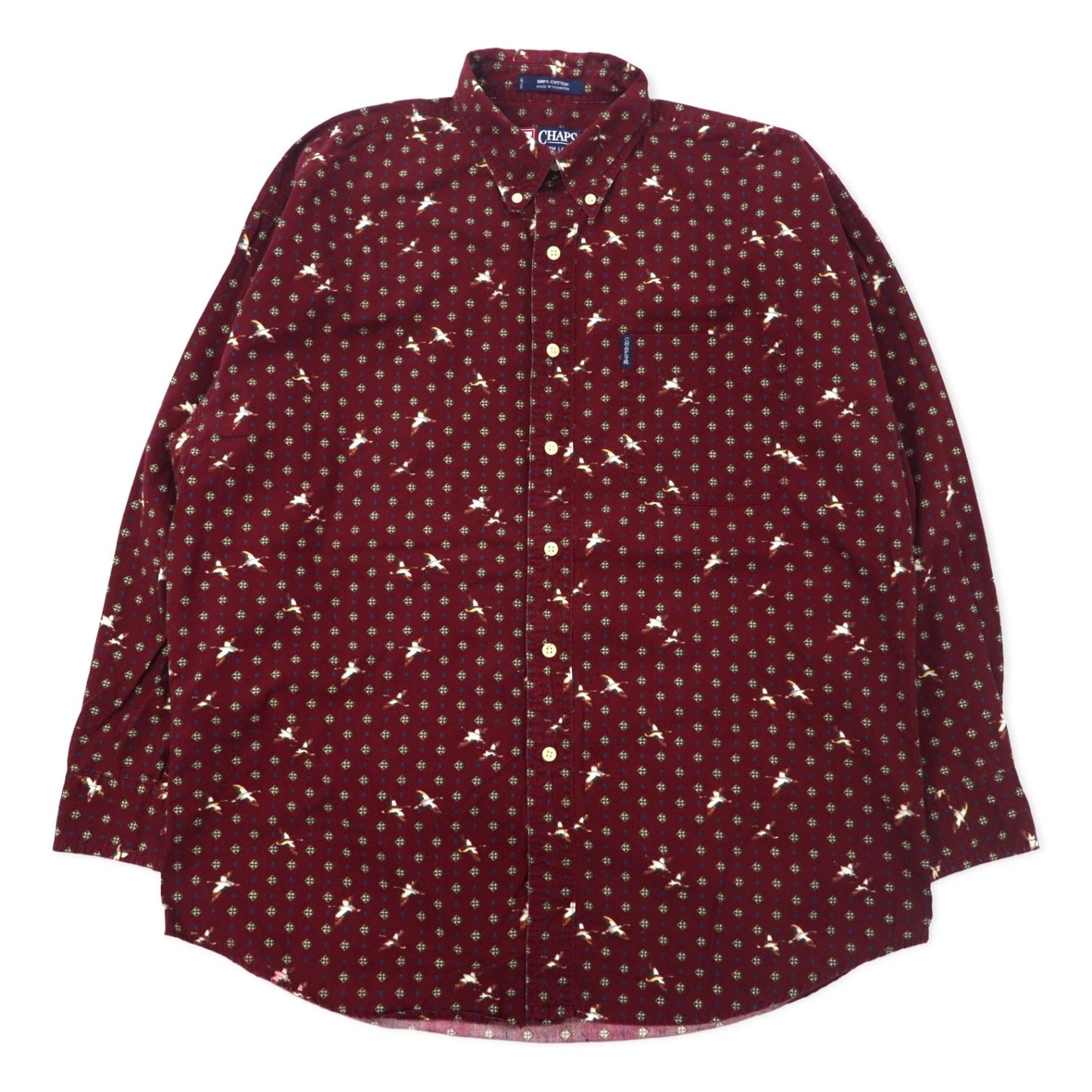 CHAPS RALPH LAUREN 90s All-Over Print Button-Down Shirt, Size L, Bordeaux Cotton, Camo
