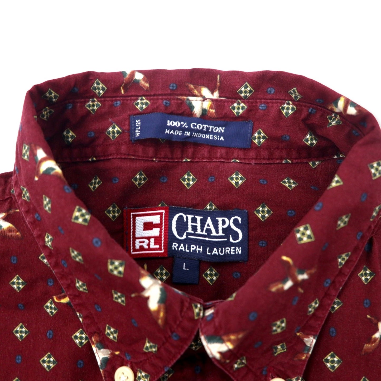 CHAPS RALPH LAUREN 90s All-Over Print Button-Down Shirt, Size L, Bordeaux Cotton, Camo