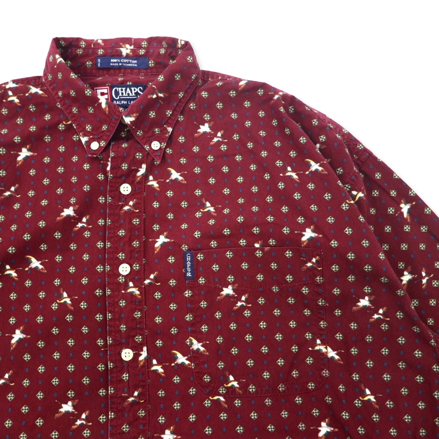 CHAPS RALPH LAUREN 90s All-Over Print Button-Down Shirt, Size L, Bordeaux Cotton, Camo