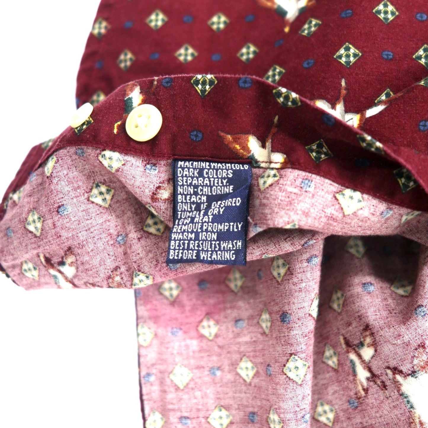 CHAPS RALPH LAUREN 90s All-Over Print Button-Down Shirt, Size L, Bordeaux Cotton, Camo