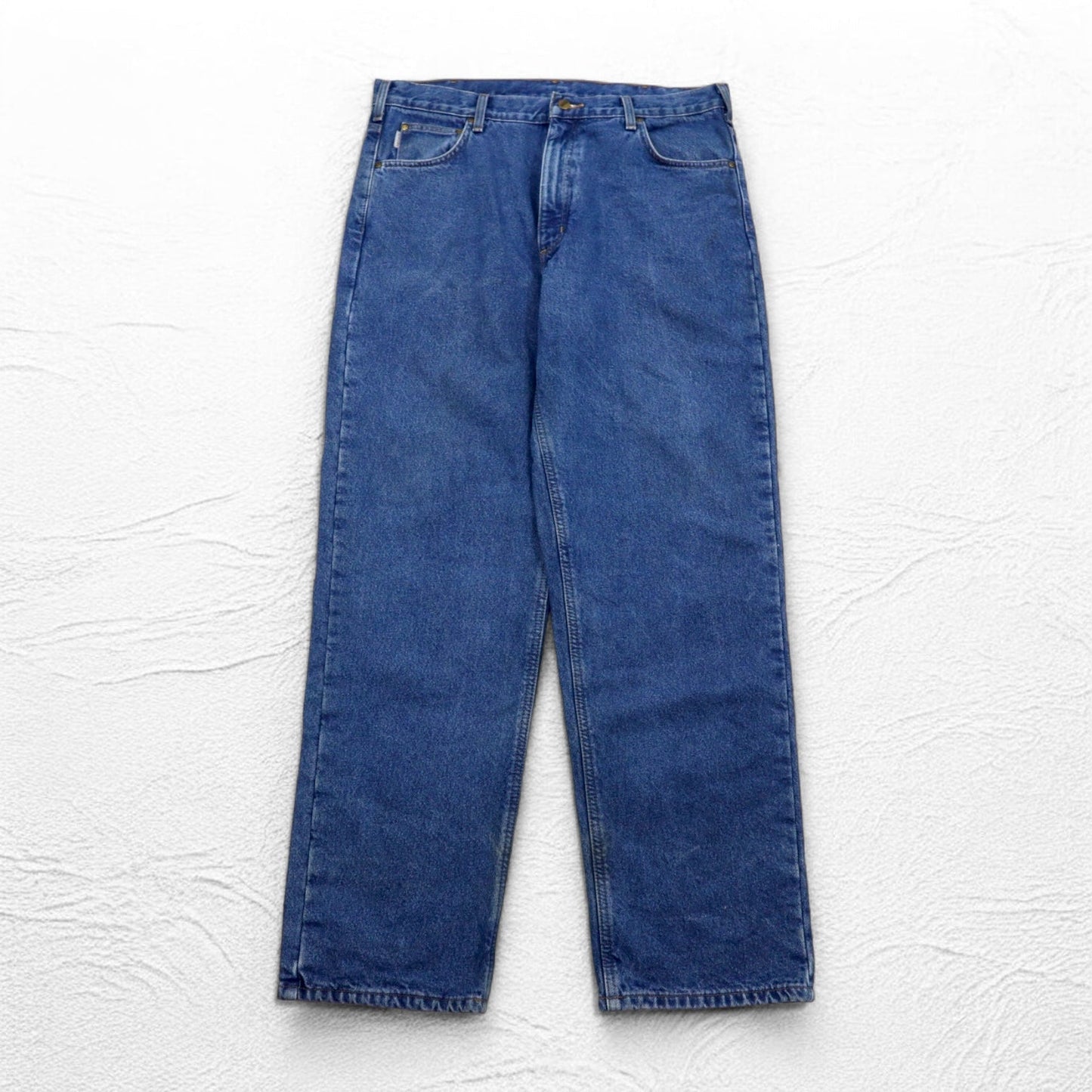 Carhartt Relaxed Fit Flannel-Lined Denim Pants, Size XL, Indigo with Blue Check Lining, B172 DST, Made in Mexico