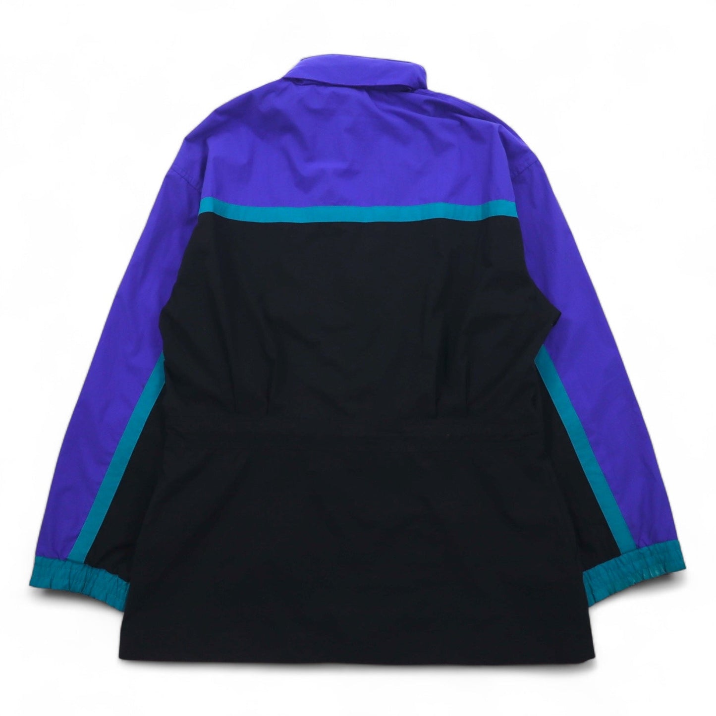 FILA 90s Nylon Jacket, Size L, Black and Purple, Drawcord, Retractable Hood, Double Zip