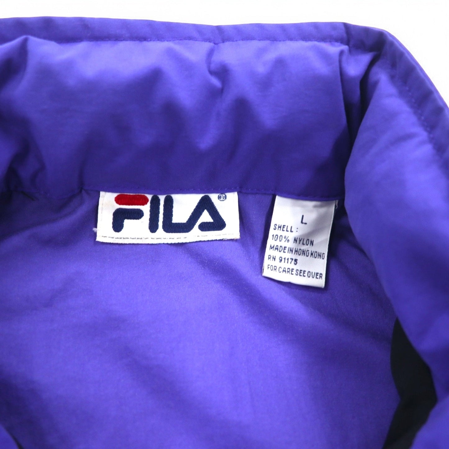 FILA 90s Nylon Jacket, Size L, Black and Purple, Drawcord, Retractable Hood, Double Zip