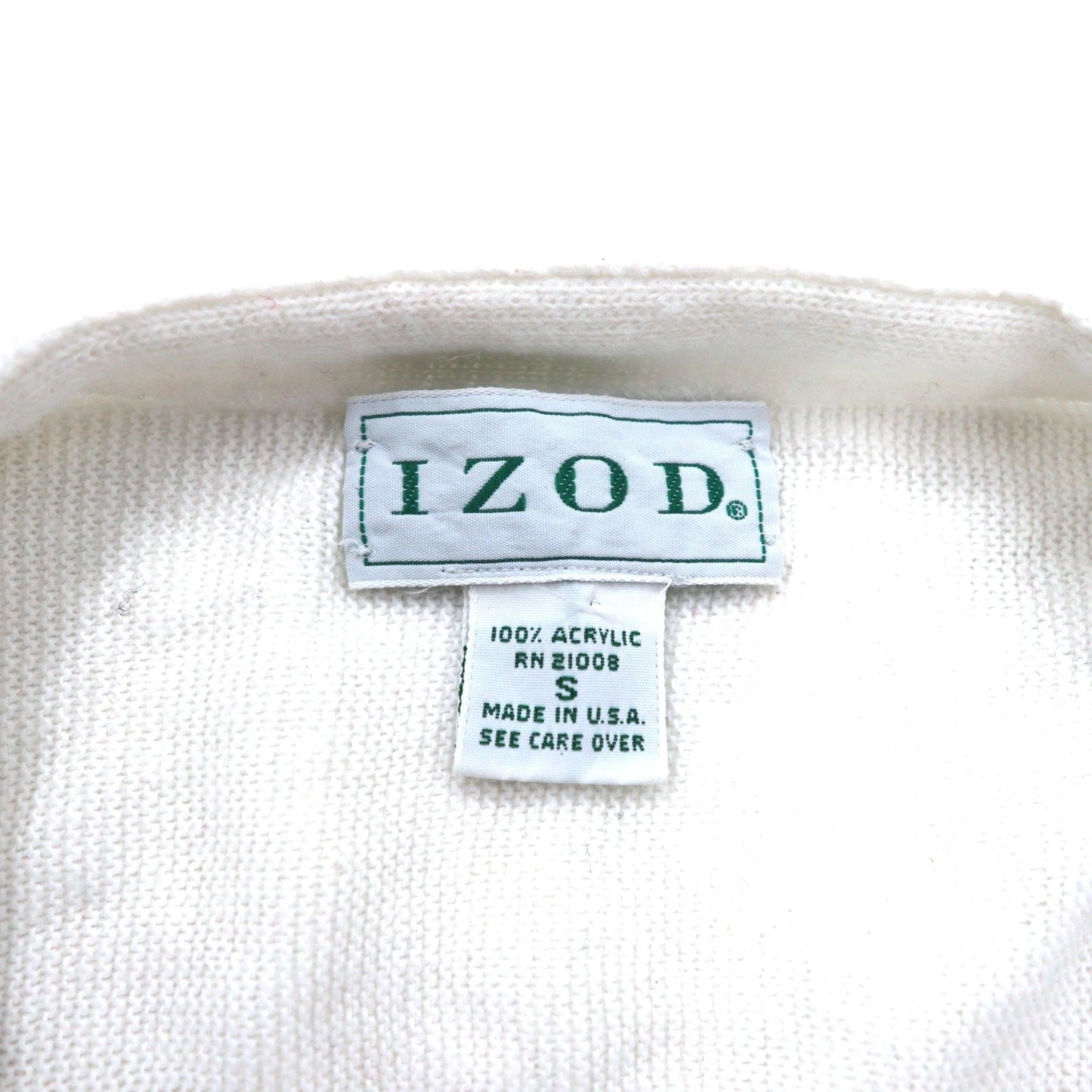 IZOD USA製 90年代 アクリルニット カーディガン S ホワイト ワンポイントロゴ刺繍