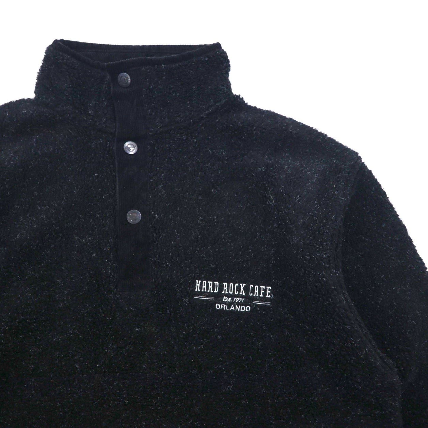 Hard Rock Cafe 90年代 ハーフスナップ ボア フリースジャケット L ブラック ワンポイントロゴ 刺繍 OAKLAND