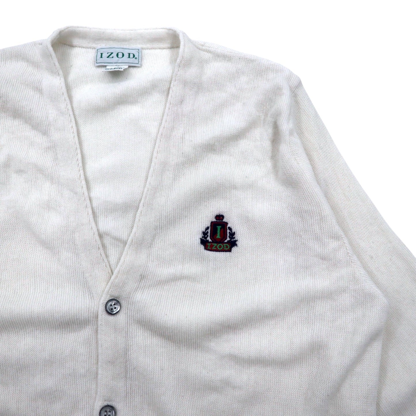 IZOD USA製 90年代 アクリルニット カーディガン S ホワイト ワンポイントロゴ刺繍