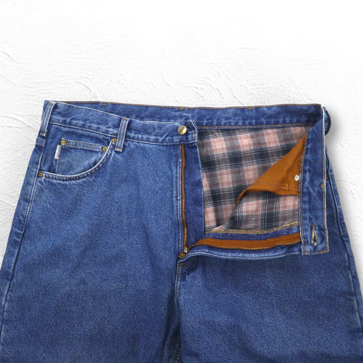 Carhartt Relaxed Fit Flannel-Lined Denim Pants, Size XL, Indigo with Blue Check Lining, B172 DST, Made in Mexico