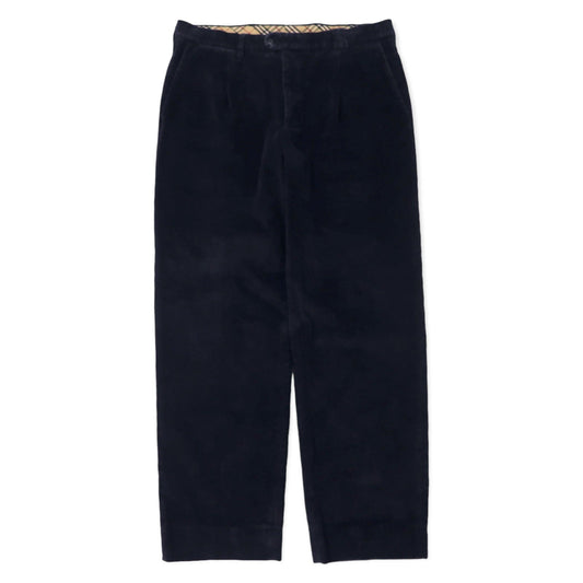 BURBERRY Wide-leg Tucked Corduroy Pants, Size 46, Navy, Cotton, Made in Spain