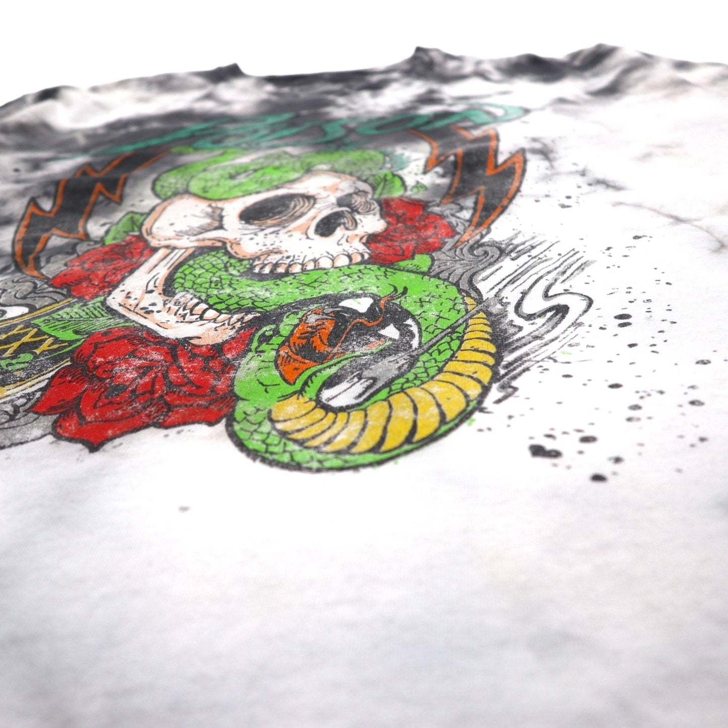 POISON Band T-Shirt, XL, Tie-Dye, White, Gray, Skull, Made in Mexico