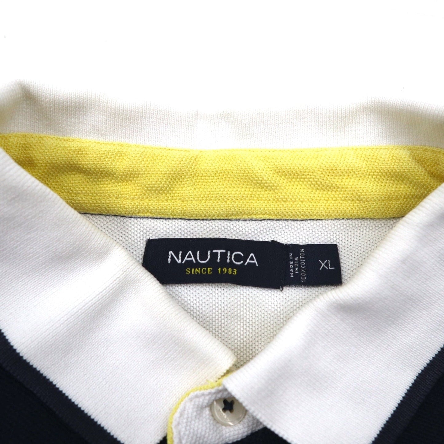 NAUTICA Polo Shirt, XL, Navy Blue, White, Cotton, Pique, One-Point Logo Embroidery