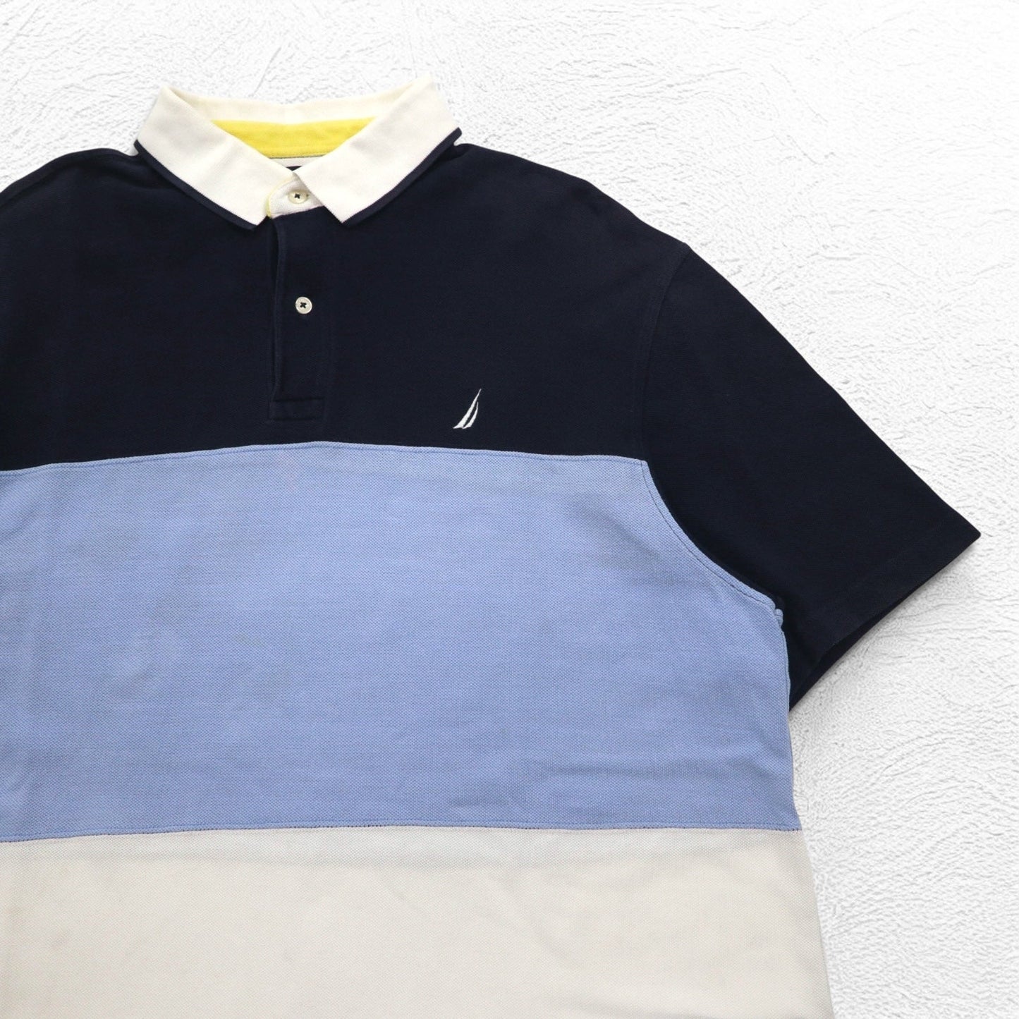NAUTICA Polo Shirt, XL, Navy Blue, White, Cotton, Pique, One-Point Logo Embroidery
