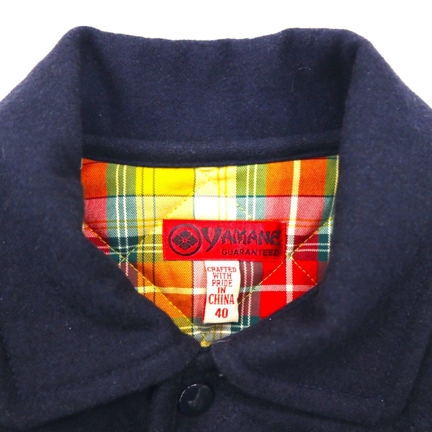 YAMANE ( EVISU ) ツイード キルティングジャケット L ネイビー 刺繍 カモメ 中綿 タータンチェック裏地