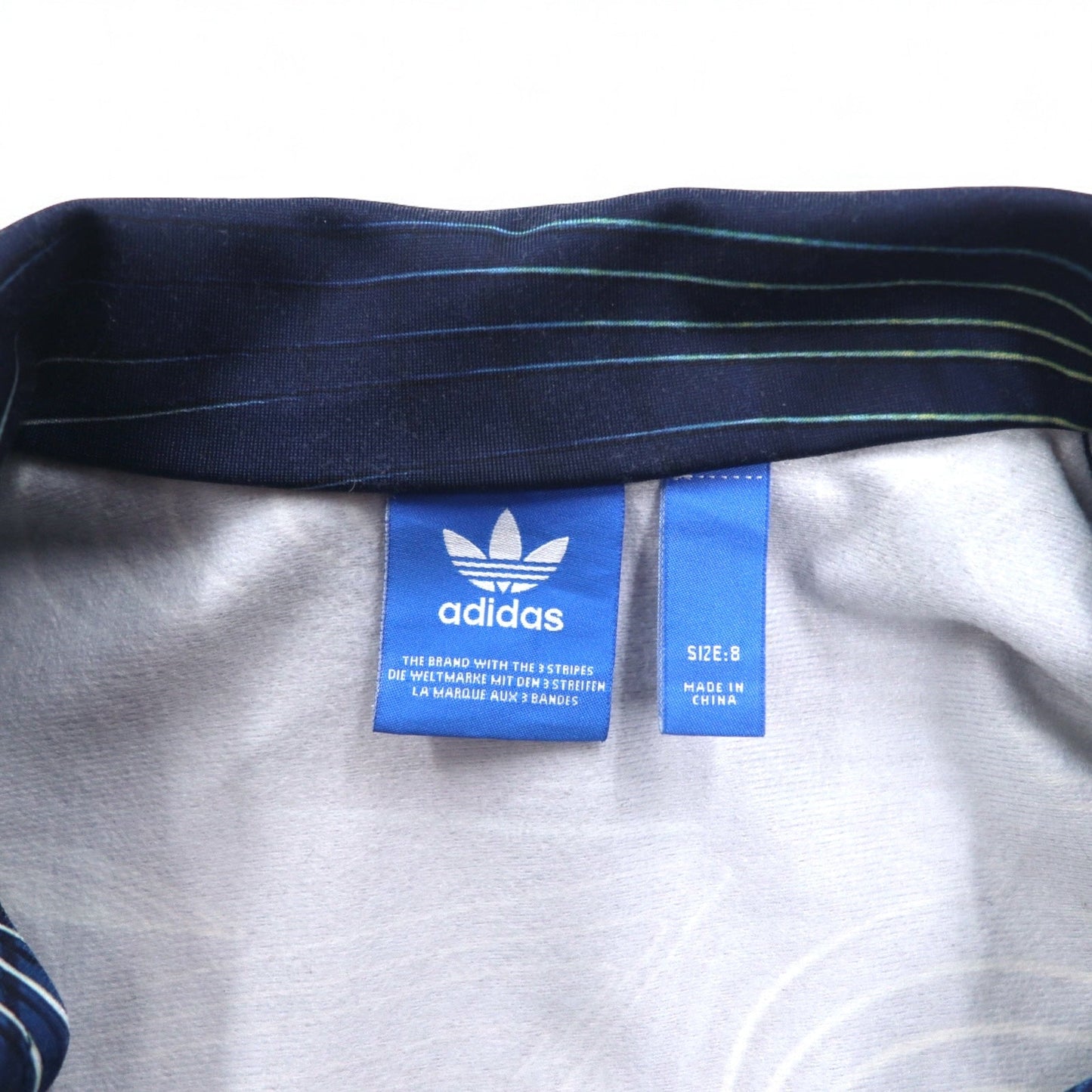 adidas Originals Firebird Track Top (BQ1001) - Stand Collar, High Neck, Size M, Navy, All-Over Trefoil Logo, 3-Stripes, Blue Geology