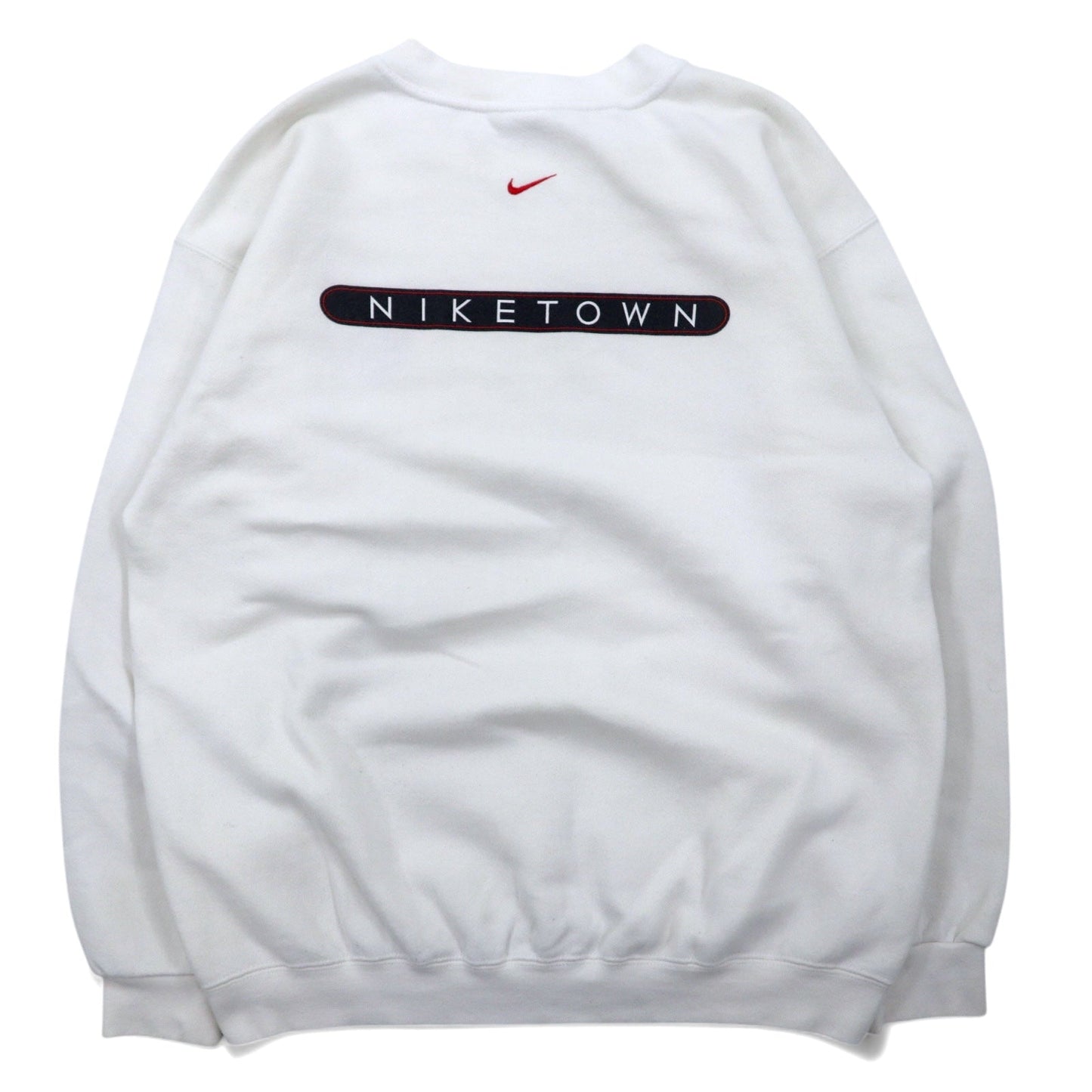 NIKE 90s Made in USA Swoosh Logo Embroidered Sweatshirt, Size M, White Cotton, NIKE TOWN Back Logo Print