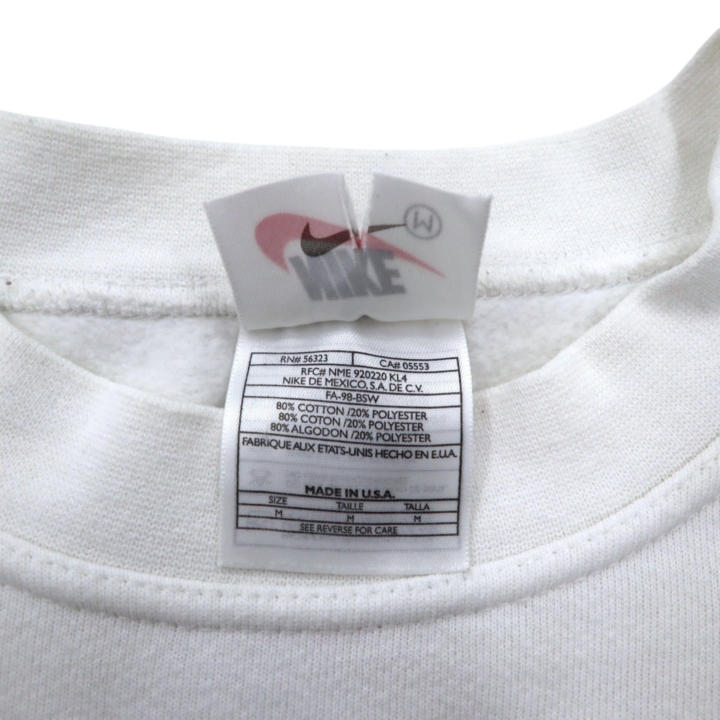 NIKE 90s Made in USA Swoosh Logo Embroidered Sweatshirt, Size M, White Cotton, NIKE TOWN Back Logo Print