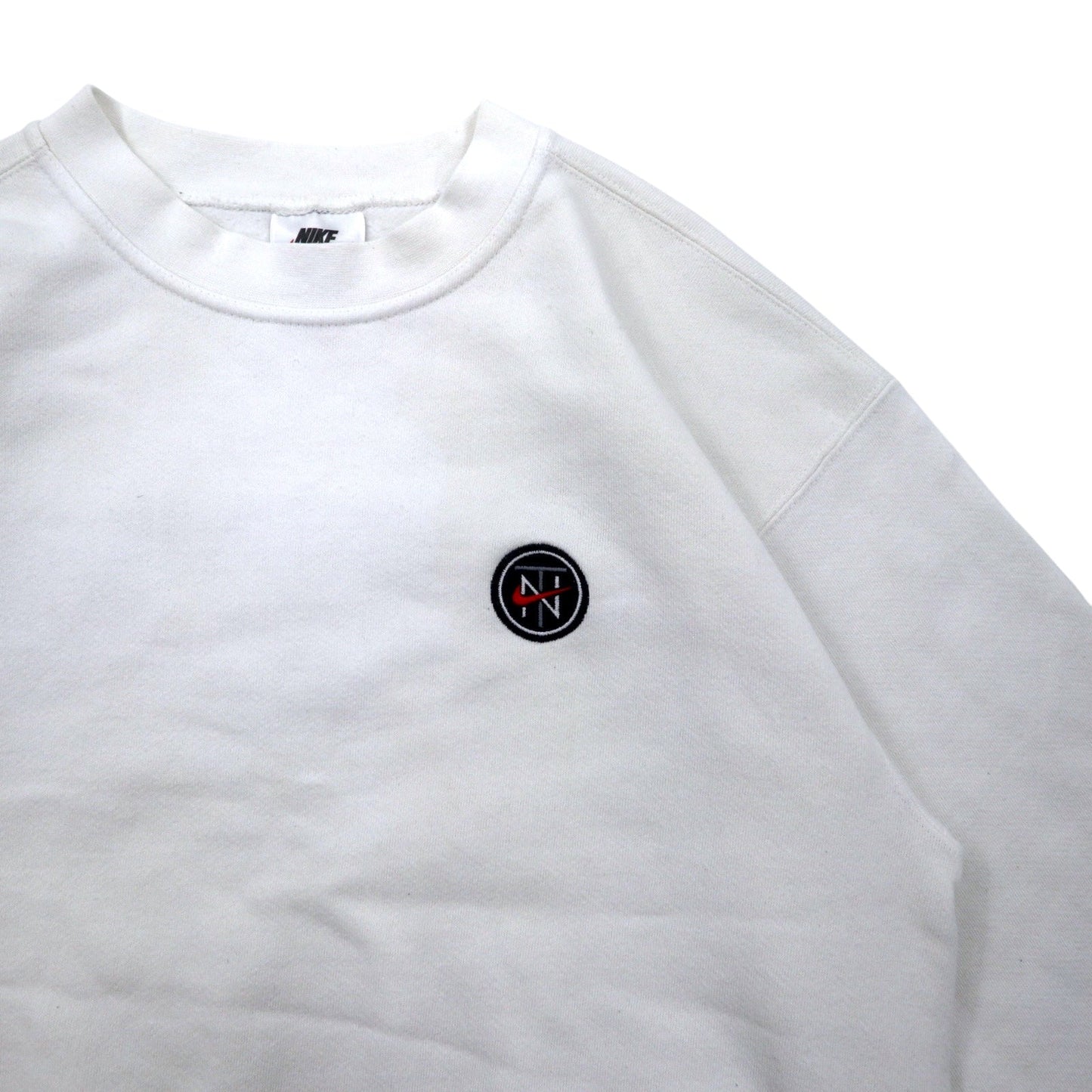 NIKE 90s Made in USA Swoosh Logo Embroidered Sweatshirt, Size M, White Cotton, NIKE TOWN Back Logo Print