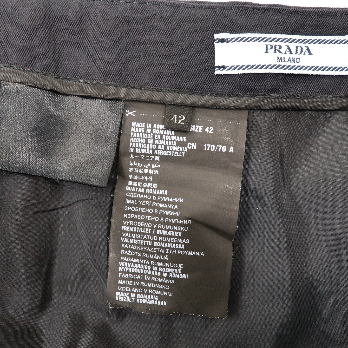 PRADA Slim Skirt, Size 42, Navy, Wool and Silk Blend, Made in Romania