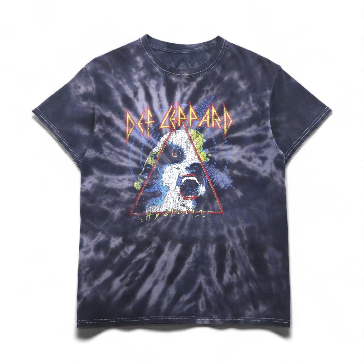 DEF LEPPARD Hysteria Rock Band T-Shirt, Size M, Gray, Tie-Dye, Bleach