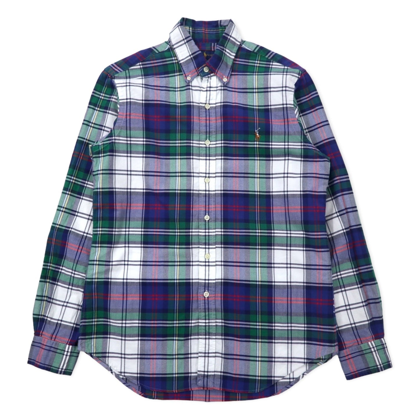 RALPH LAUREN Button-Down Shirt, Size S, Blue/Green Check Cotton with Small Pony Embroidery