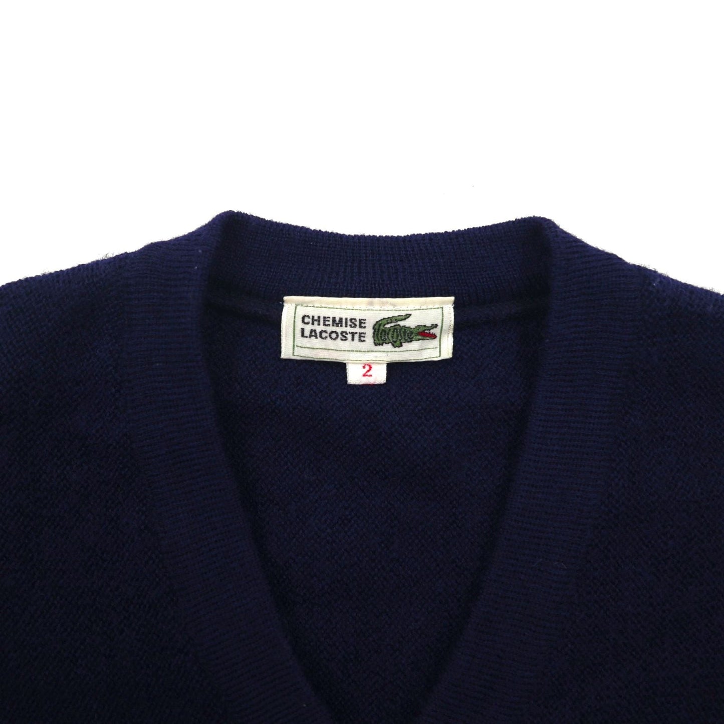 CHEMISE LACOSTE 80年代 日本製 Vネック ニット セーター S ネイビー ワンポイントロゴ