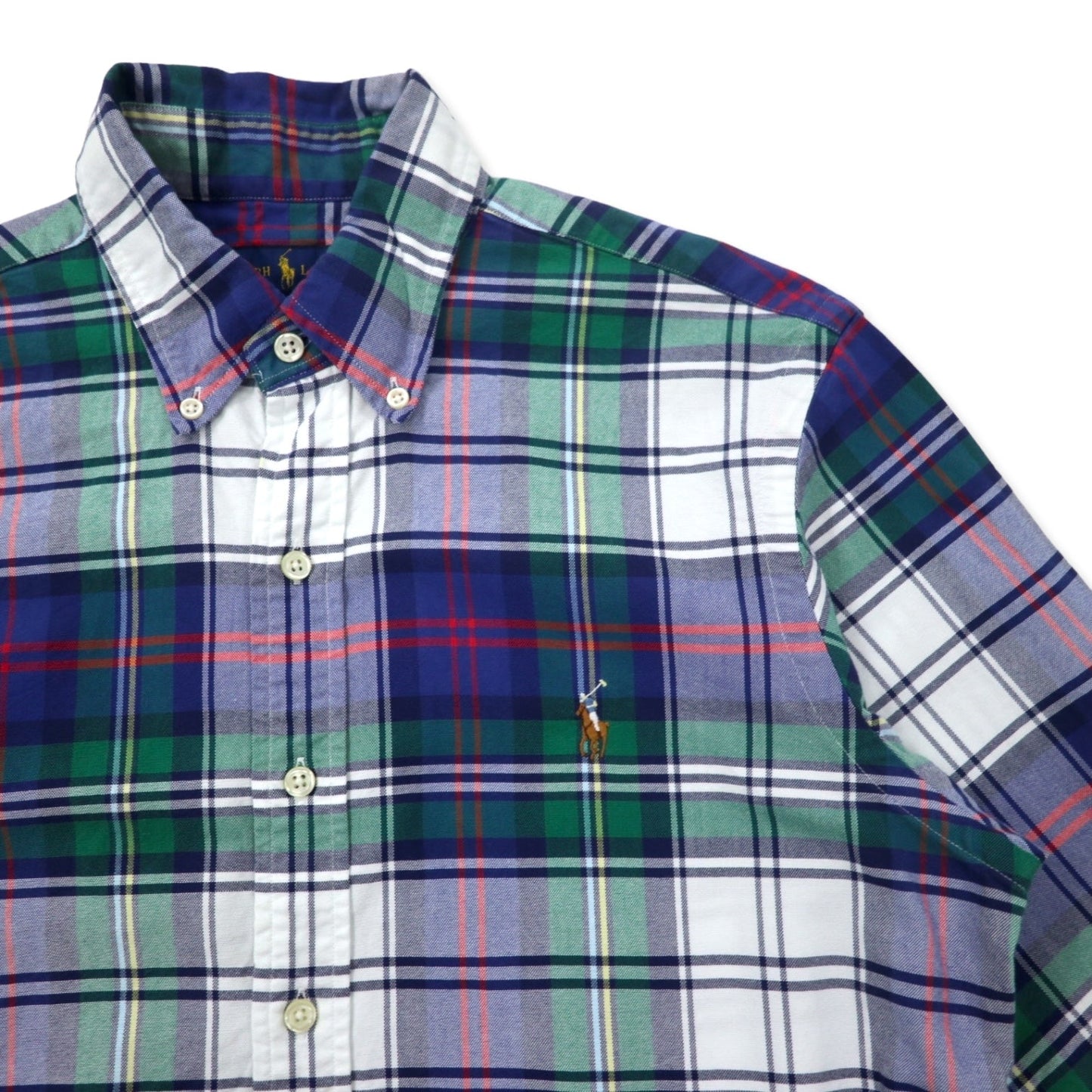 RALPH LAUREN Button-Down Shirt, Size S, Blue/Green Check Cotton with Small Pony Embroidery