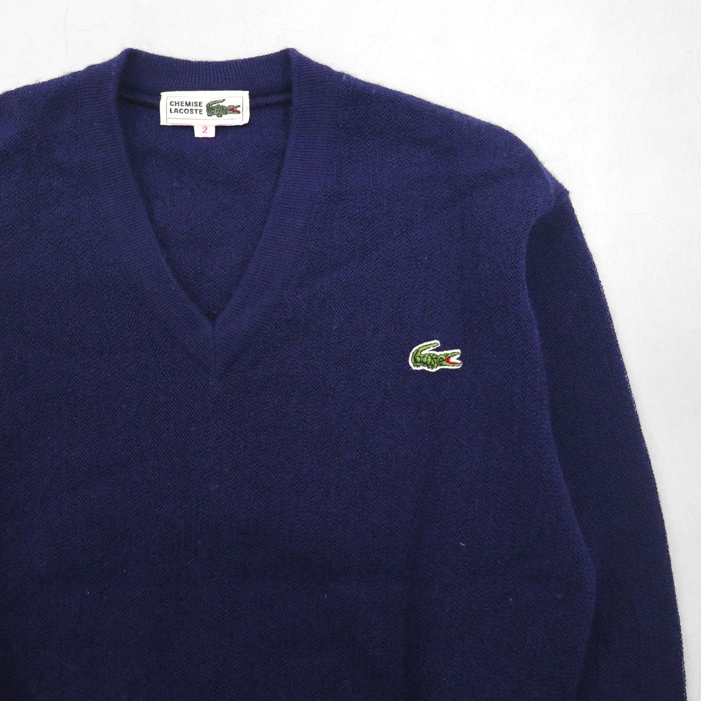 CHEMISE LACOSTE 80年代 日本製 Vネック ニット セーター S ネイビー ワンポイントロゴ