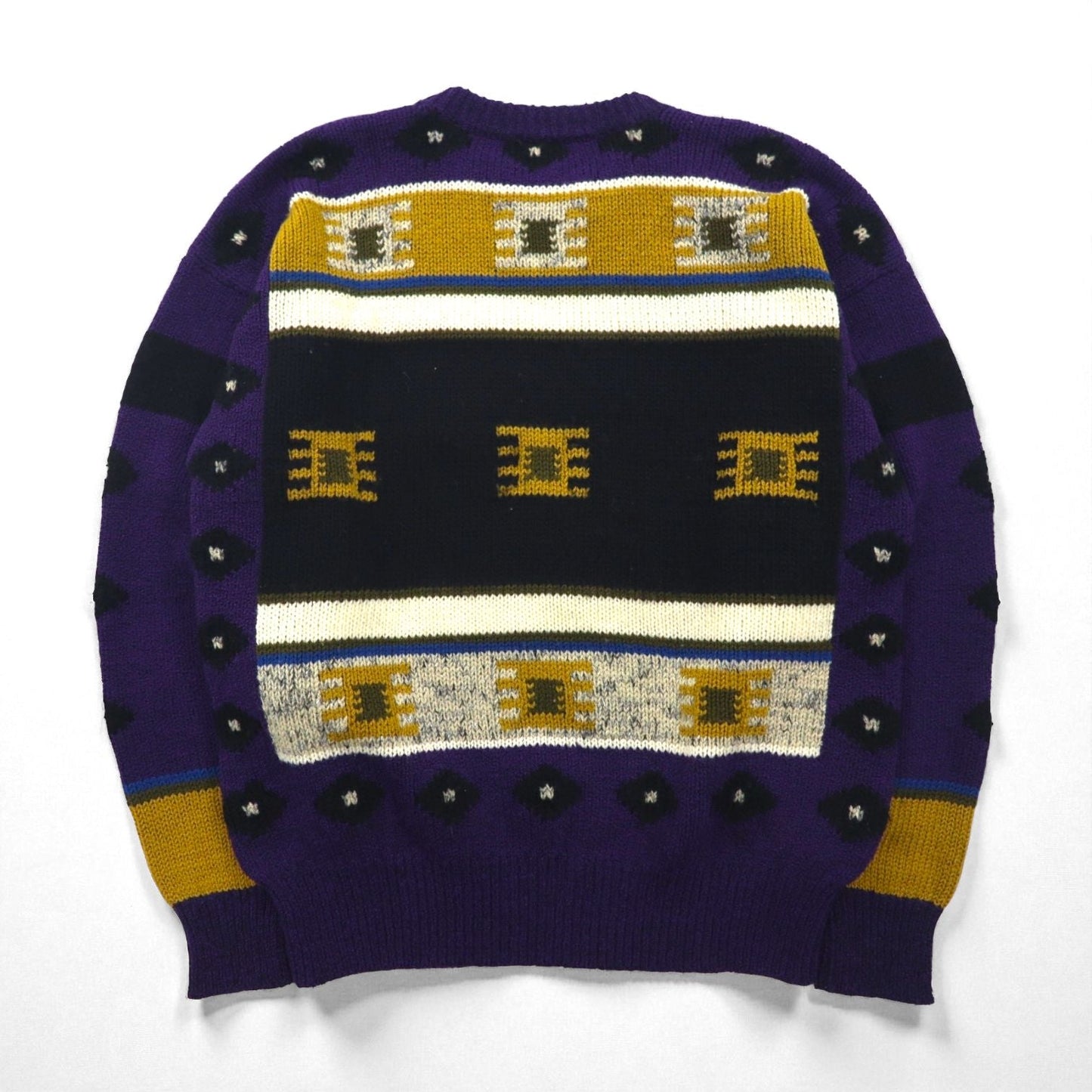DOLCE 80s Japan Vintage Knit 総柄 ニット セーター L パープル ウール モヘア混 80年代 日本製