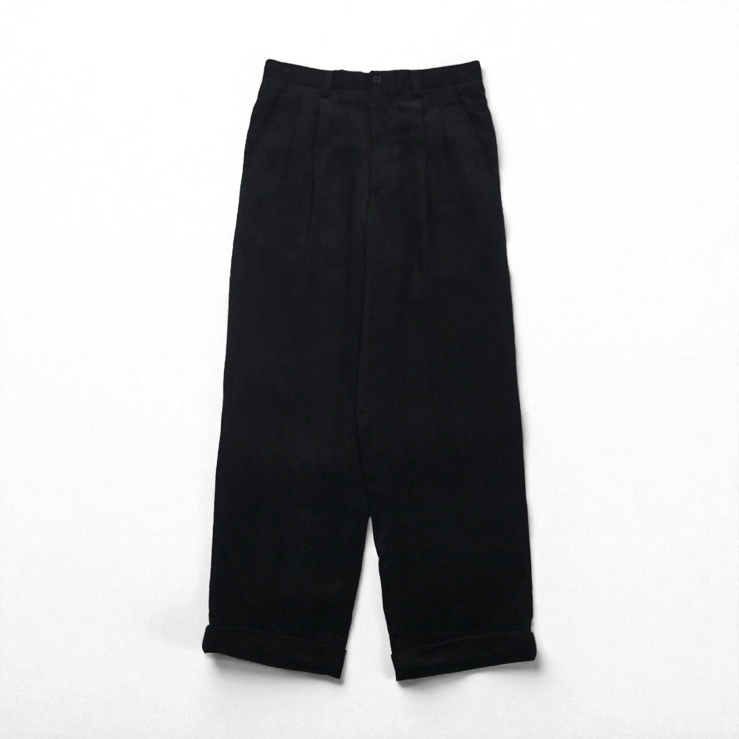 LANVIN 80年代 日本製 2タック ワイド コーデュロイ スラックス パンツ M ブラック