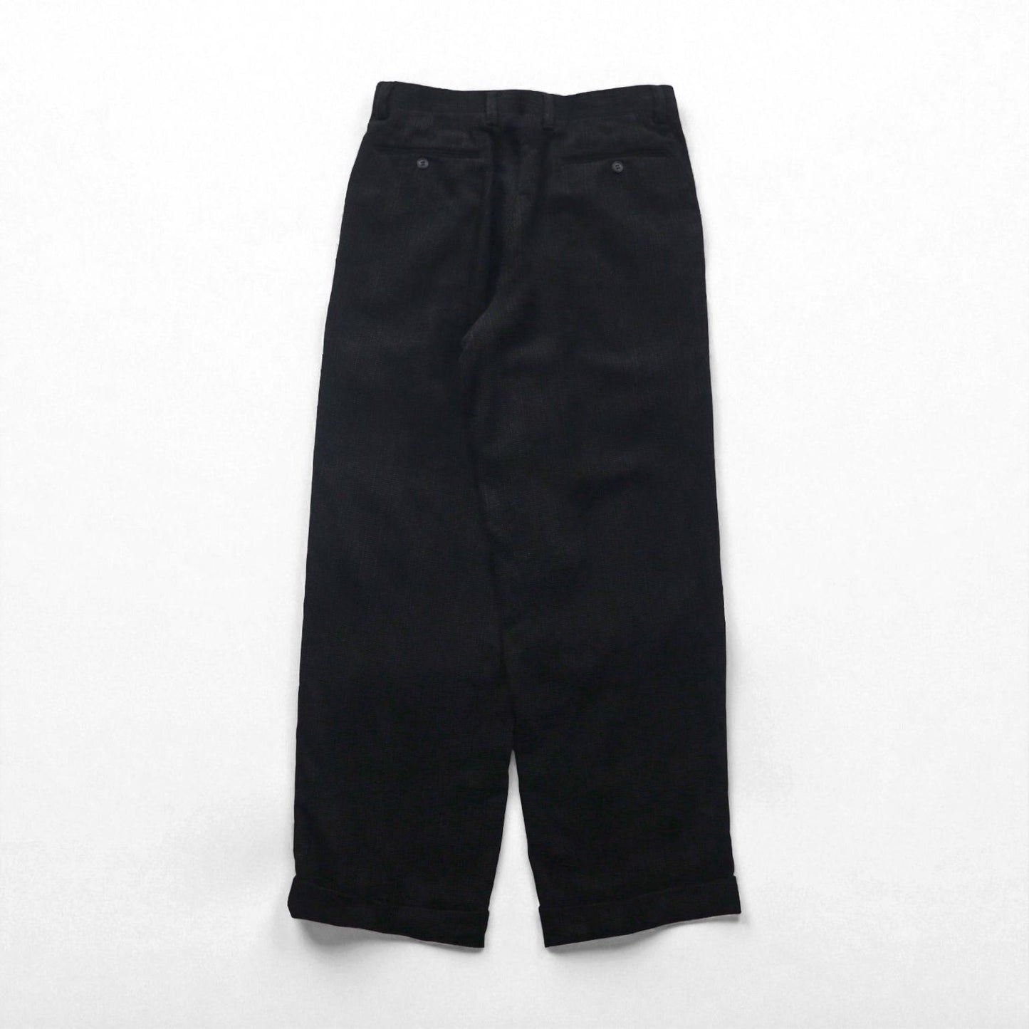 LANVIN 80年代 日本製 2タック ワイド コーデュロイ スラックス パンツ M ブラック