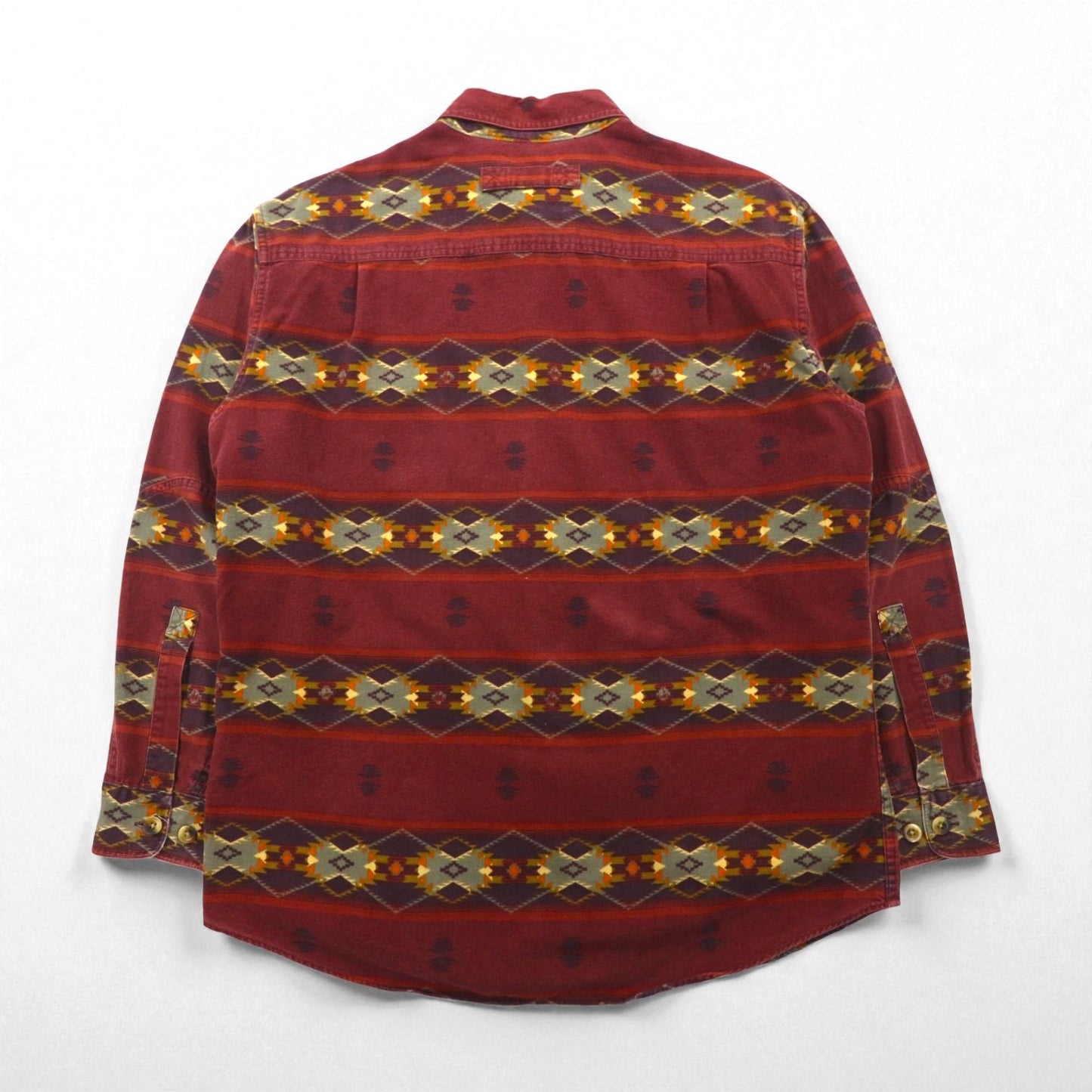 Woolrich ネイティブ柄 ワークシャツ M ボルドー 総柄 コットン 胸ポケット AZTEC STRIPE