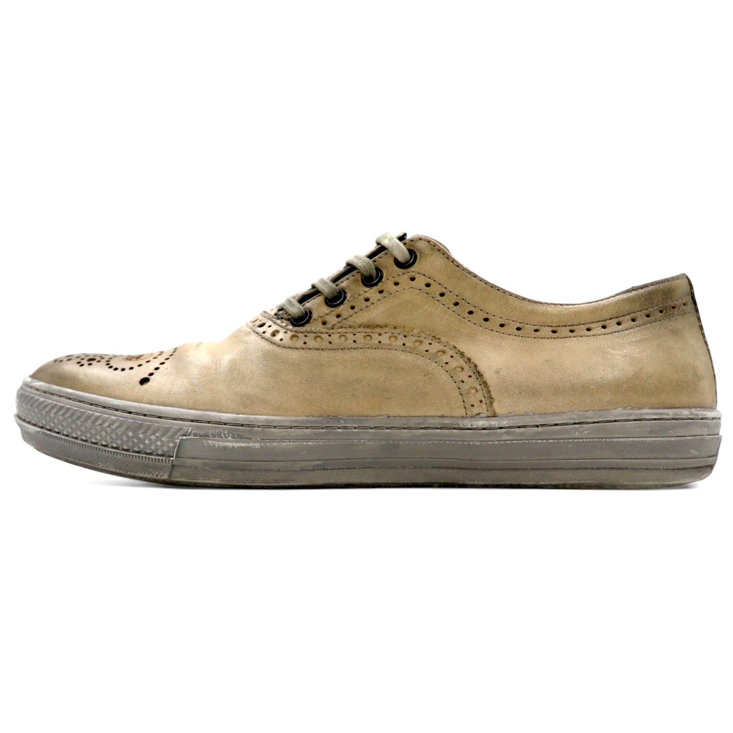 ALEXANDER McQUEEN Vintage Distressed Skull Medallion Leather Sneakers, Size 27cm, Beige Leather, 7879
