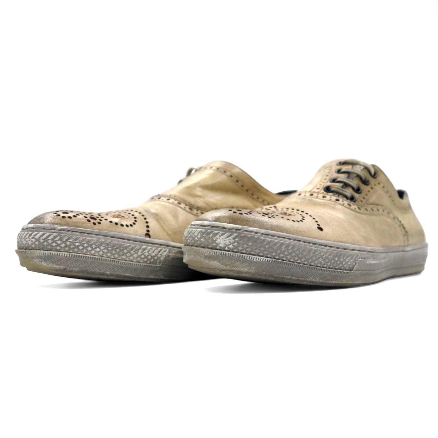 ALEXANDER McQUEEN Vintage Distressed Skull Medallion Leather Sneakers, Size 27cm, Beige Leather, 7879