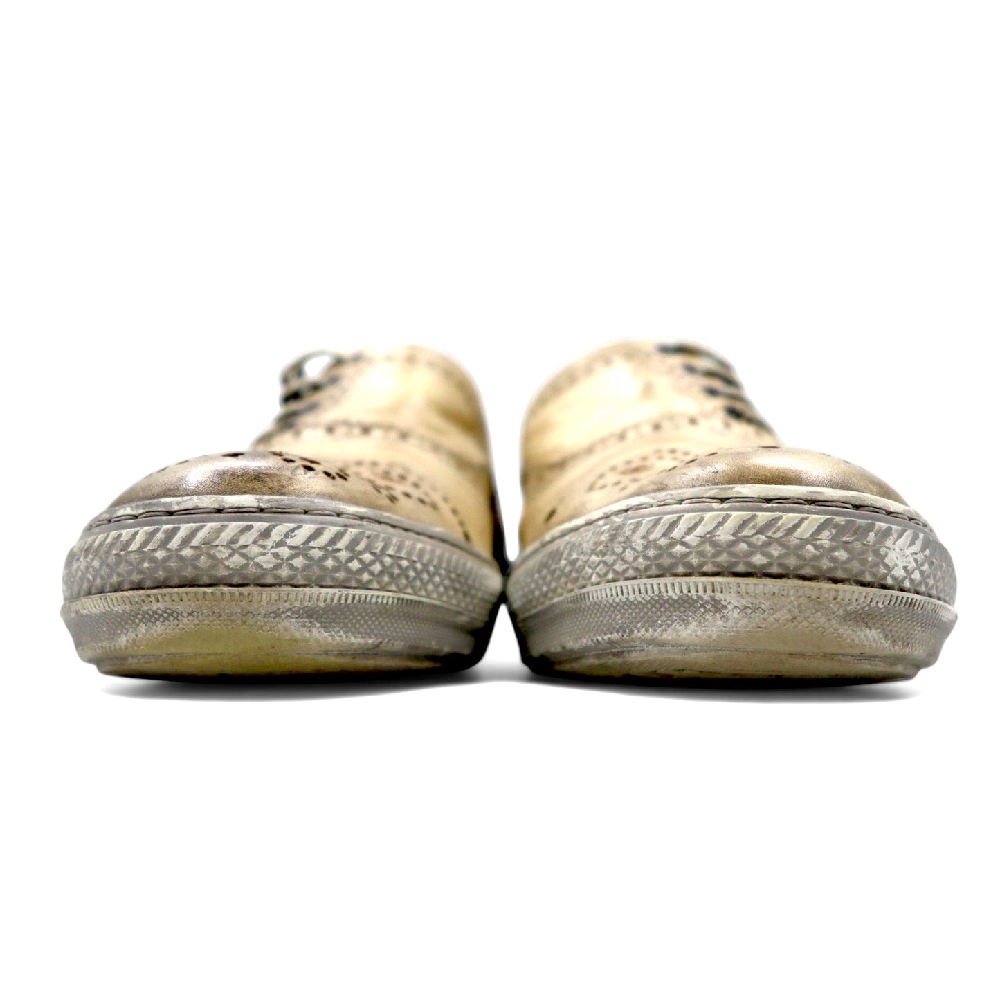 ALEXANDER McQUEEN Vintage Distressed Skull Medallion Leather Sneakers, Size 27cm, Beige Leather, 7879