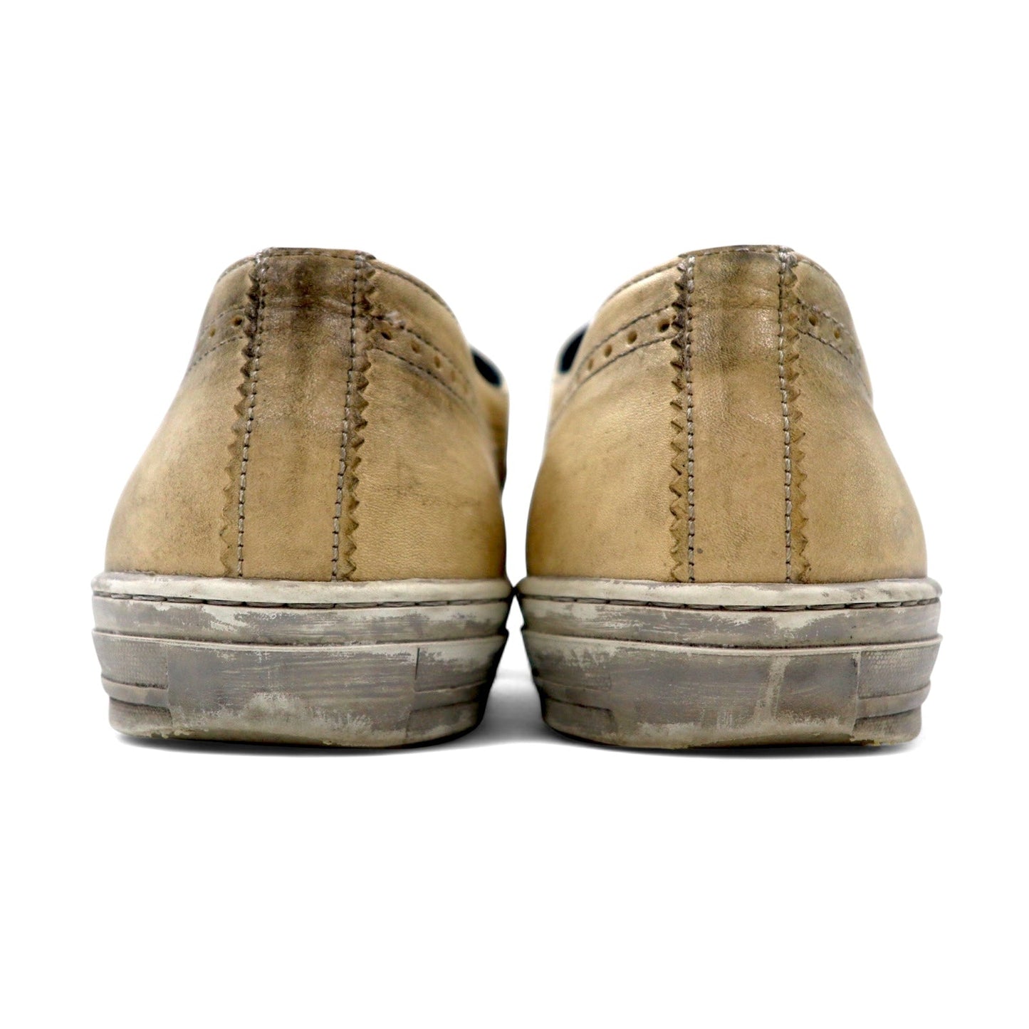 ALEXANDER McQUEEN Vintage Distressed Skull Medallion Leather Sneakers, Size 27cm, Beige Leather, 7879