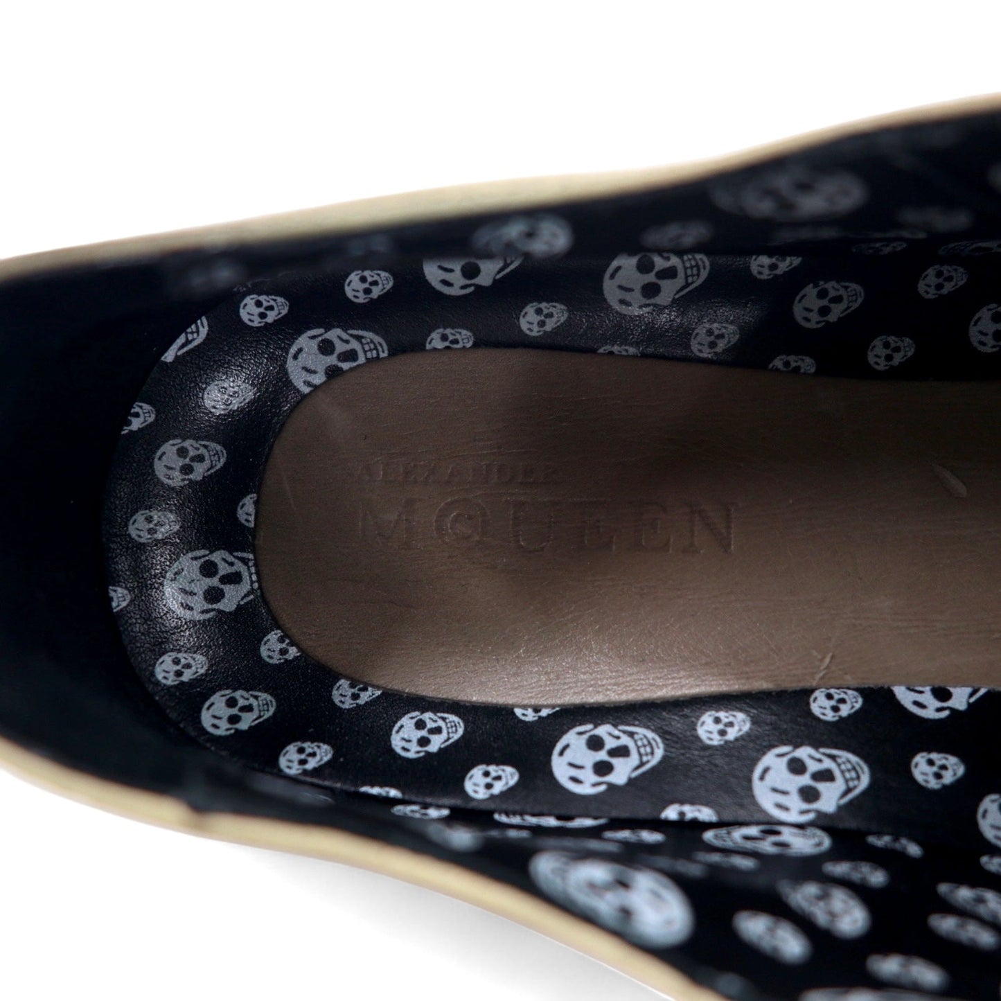 ALEXANDER McQUEEN Vintage Distressed Skull Medallion Leather Sneakers, Size 27cm, Beige Leather, 7879