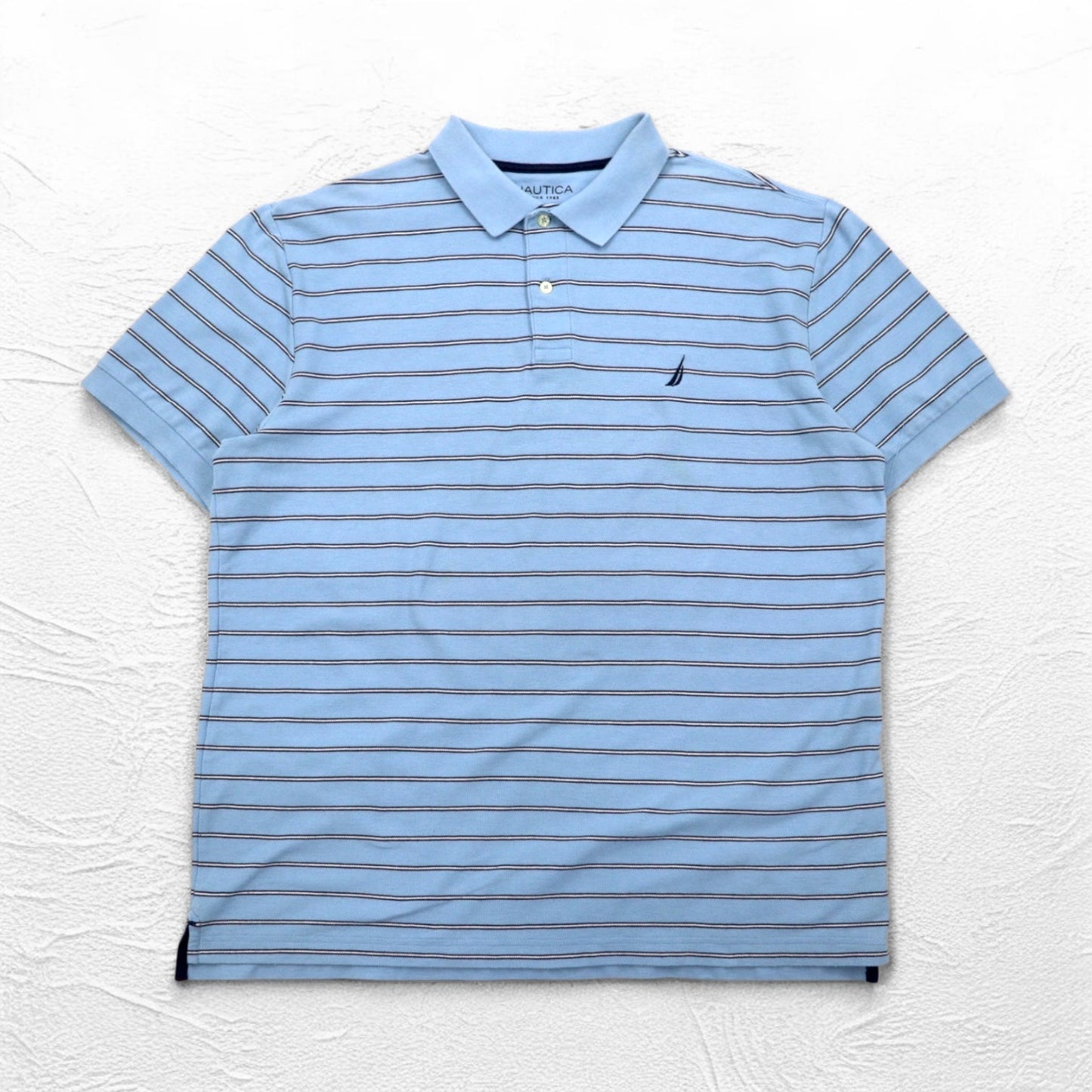 NAUTICA Classic Fit Polo Shirt, XL, Blue, Striped, Classic Fit, One-Point Logo Embroidery