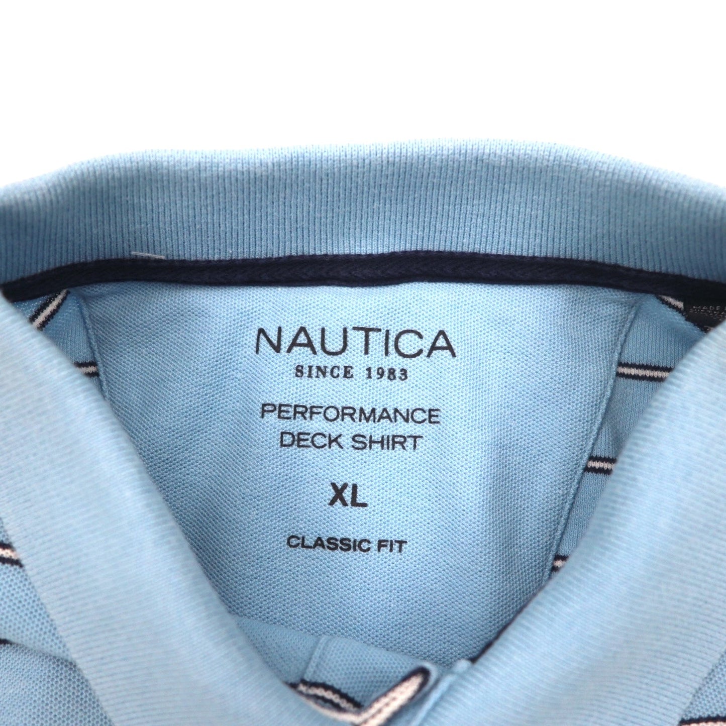 NAUTICA Classic Fit Polo Shirt, XL, Blue, Striped, Classic Fit, One-Point Logo Embroidery