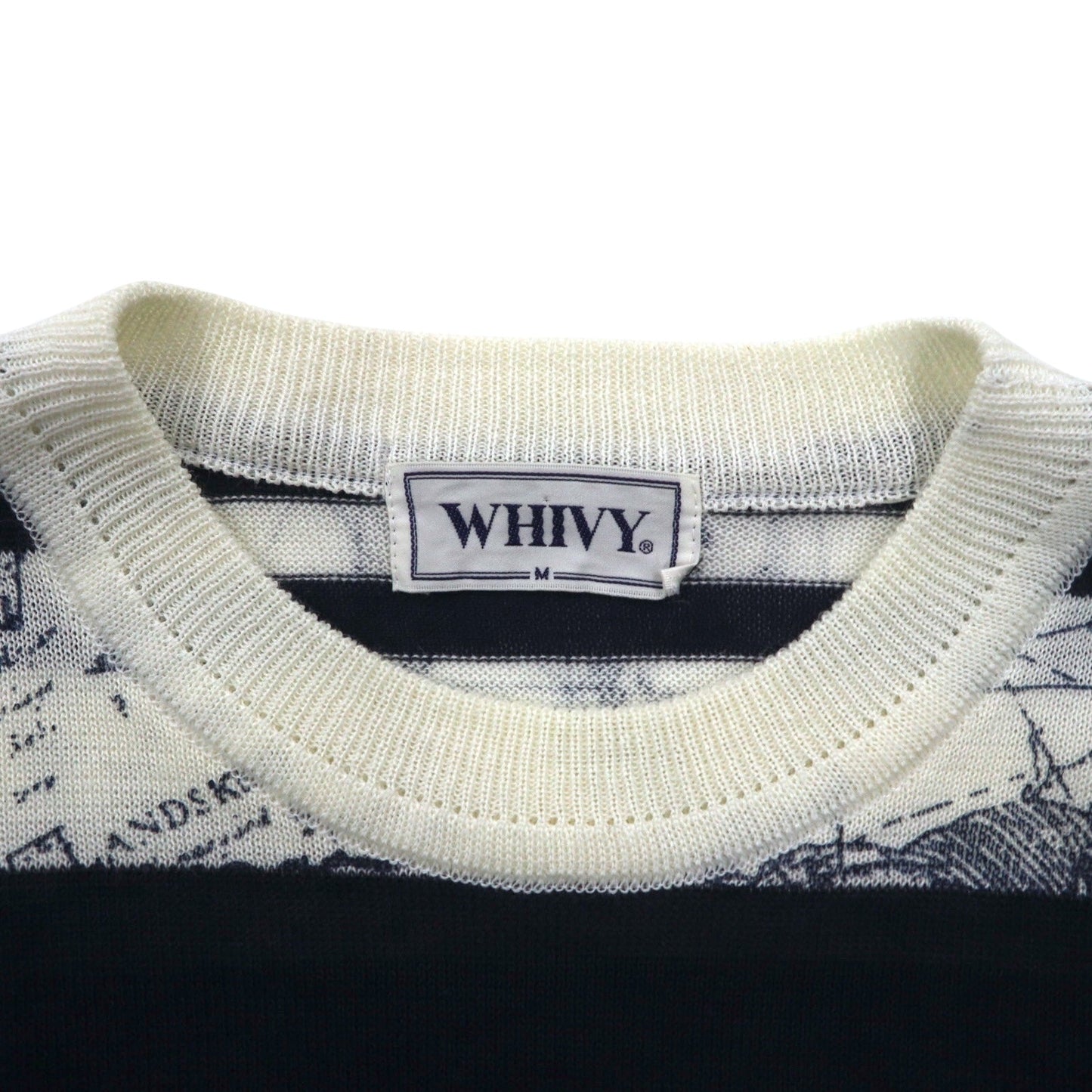 Vintage 90s Retro Striped Sweater WHIVY Linen Knit Sweater, Size M, White, Striped, All-Over Print, Linen