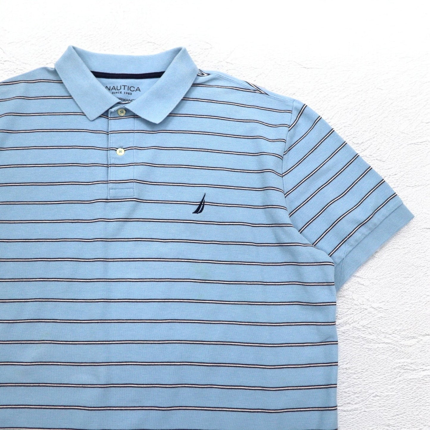 NAUTICA Classic Fit Polo Shirt, XL, Blue, Striped, Classic Fit, One-Point Logo Embroidery