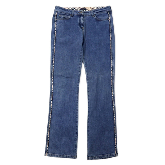BURBERRY Made in Italy Nova Check Bootcut Denim Pants, Size 10, Blue, Cotton Stretch