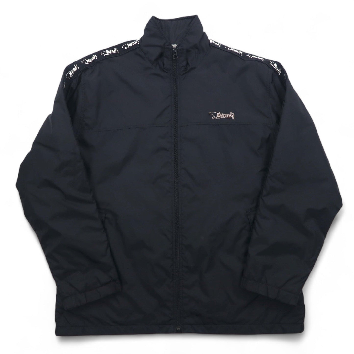 Bear USA 90s Stand Collar Nylon Jacket Jersey, Size XL, Black, Logo Tape, Side Stripes
