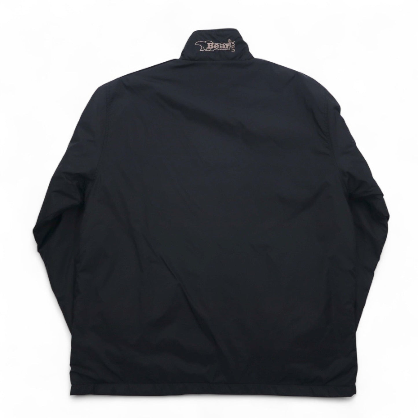 Bear USA 90s Stand Collar Nylon Jacket Jersey, Size XL, Black, Logo Tape, Side Stripes