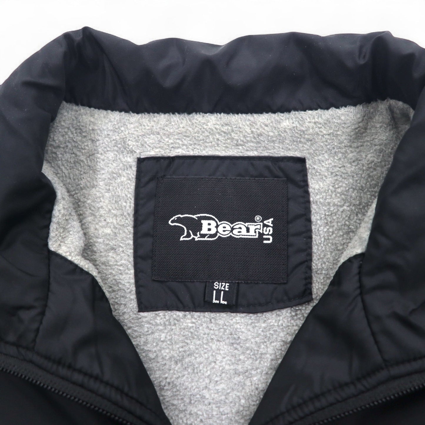 Bear USA 90s Stand Collar Nylon Jacket Jersey, Size XL, Black, Logo Tape, Side Stripes