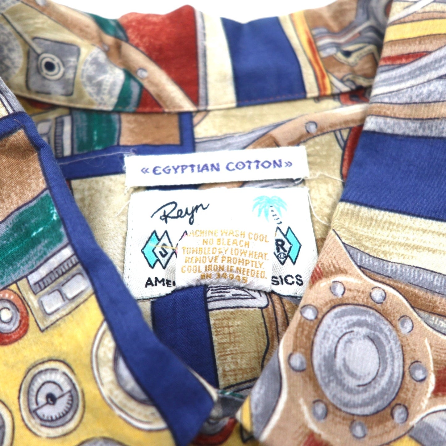Rayn SPOONER 80年代 ハワイ製 ダイヤモンドヘッドタグ AMERICAN CLASSICS アロハシャツ L ネイビー EGYPTIAN COTTON